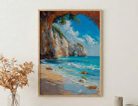 Cathedral Cove Arch Art Print, New Zealand Home Decor - Sunny Coast Beach Summer Holiday