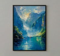Milford Sound Fall Ocean Poster, Green Cliff Home Decor - Peaceful Nature River Summer View