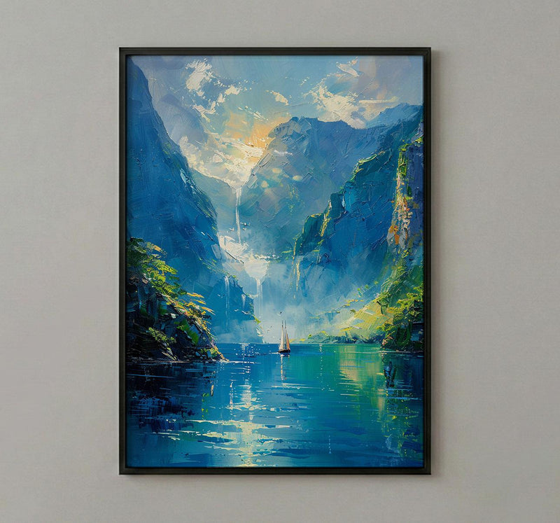 Milford Sound Fall Ocean Poster, Green Cliff Home Decor - Peaceful Nature River Summer View