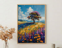 Hobbiton Rolling Hill Art Print, New Zealand Home Decor - Bright Blue Sky Summer Paradise