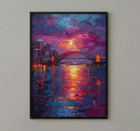 Sydney Harbour Night City Poster, Australia Travel Home Decor - Colorful Evening Coast Summer Scene