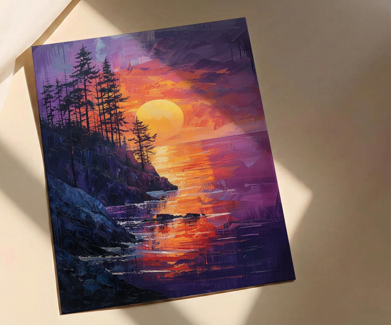 Perth Cottesloe Beach Wall Art, Pine Tree Home Decor - Orange Sunset Coast Summer Vibe