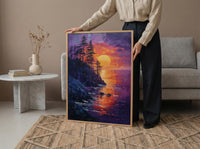 Perth Cottesloe Beach Wall Art, Pine Tree Home Decor - Orange Sunset Coast Summer Vibe