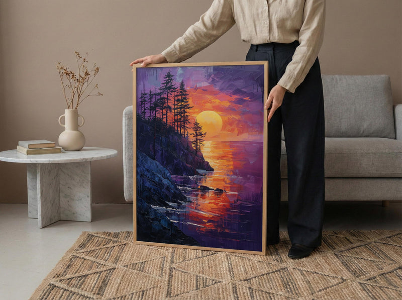 Perth Cottesloe Beach Wall Art, Pine Tree Home Decor - Orange Sunset Coast Summer Vibe