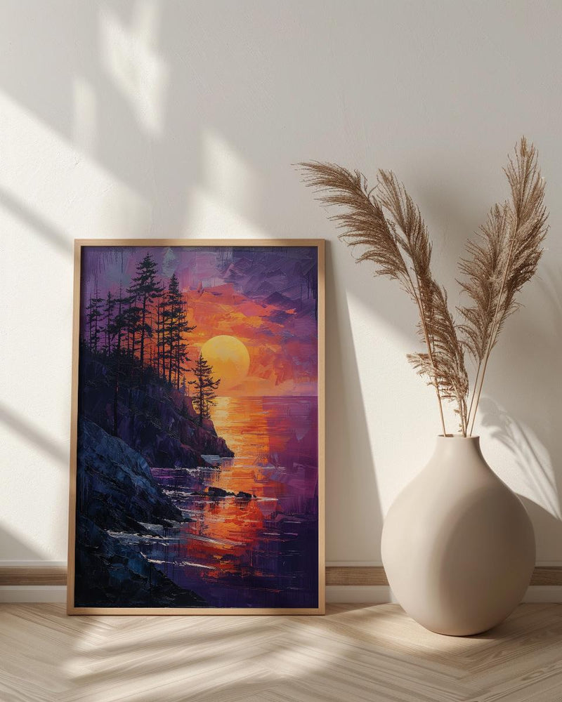 Perth Cottesloe Beach Wall Art, Pine Tree Home Decor - Orange Sunset Coast Summer Vibe
