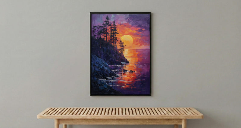 Perth Cottesloe Beach Wall Art, Pine Tree Home Decor - Orange Sunset Coast Summer Vibe