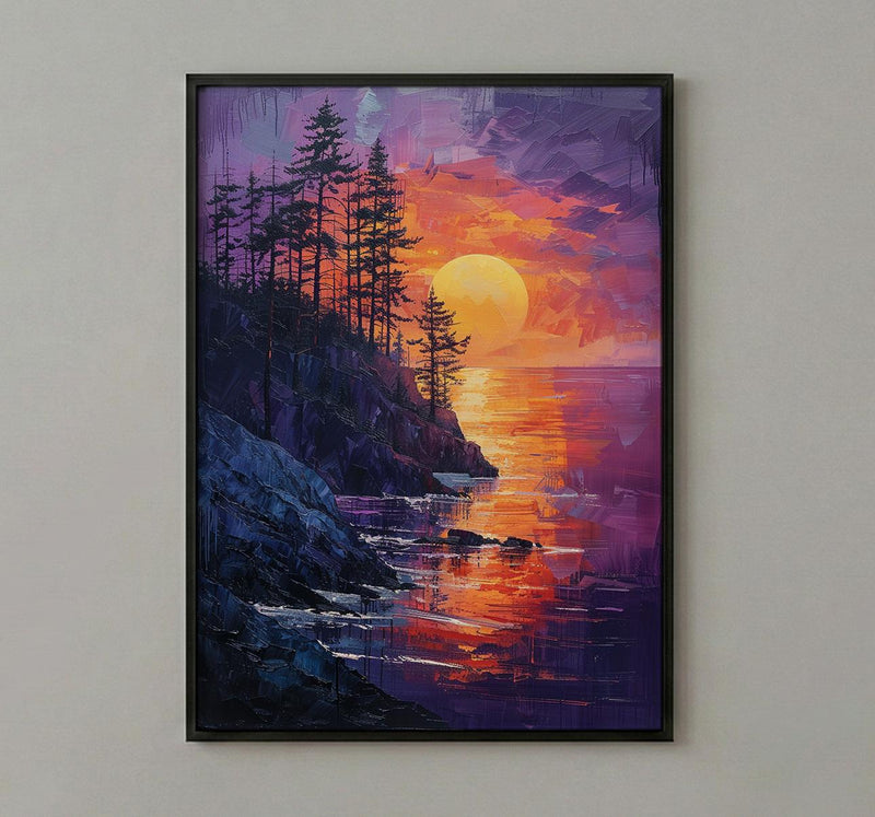 Perth Cottesloe Beach Wall Art, Pine Tree Home Decor - Orange Sunset Coast Summer Vibe