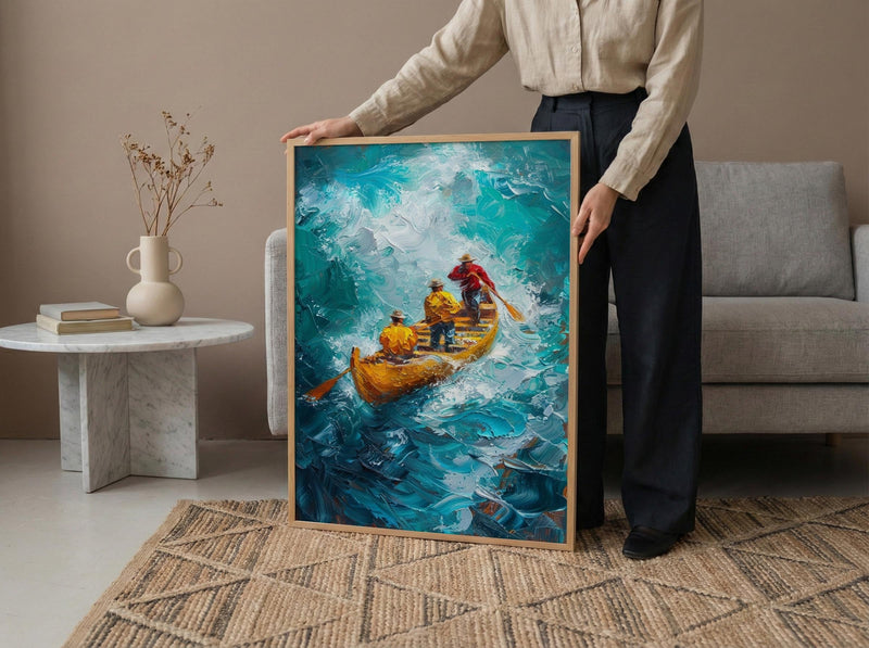 Hawaii Ocean Canoe Wall Art, Tropical Summer Home Decor - Turquoise Sea Coast Summer Scenery