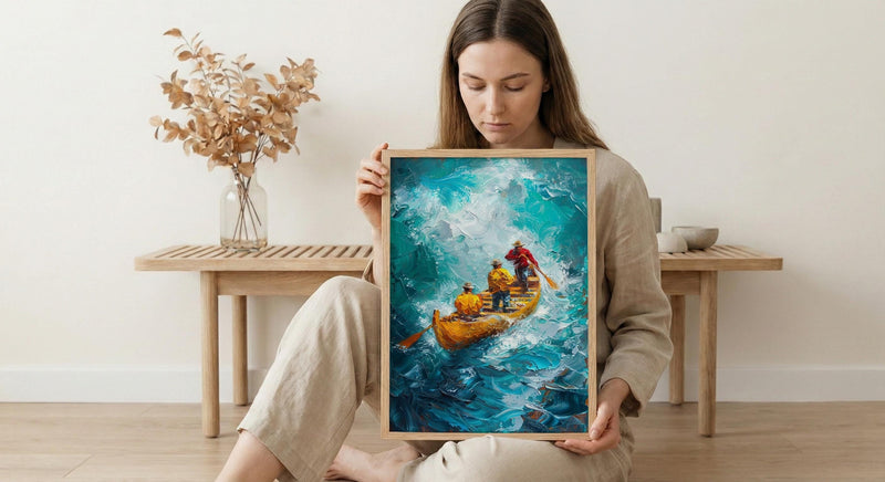 Hawaii Ocean Canoe Wall Art, Tropical Summer Home Decor - Turquoise Sea Coast Summer Scenery