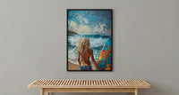 Australia Surf Girl Ocean Poster, Blue Water Home Decor - Colorful Coastal Nature Summer Holiday