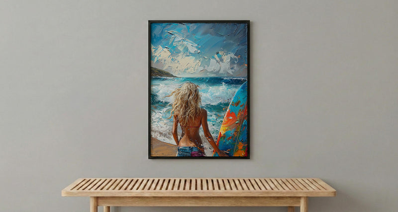 Australia Surf Girl Ocean Poster, Blue Water Home Decor - Colorful Coastal Nature Summer Holiday