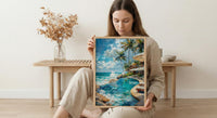 Fiji Beach Club Wall Art, White Parasol Home Decor - Tropical Pool Coast Summer Escape