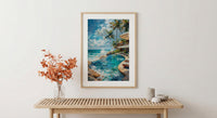 Fiji Beach Club Wall Art, White Parasol Home Decor - Tropical Pool Coast Summer Escape