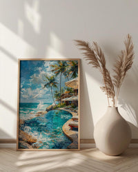 Fiji Beach Club Wall Art, White Parasol Home Decor - Tropical Pool Coast Summer Escape