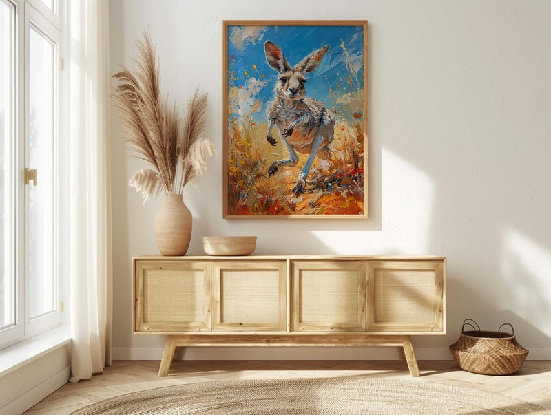 Australia Kangaroo Wild Art Print, Red Earth Home Decor - Dusty Outback Desert Summer Morning
