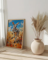Australia Kangaroo Wild Art Print, Red Earth Home Decor - Dusty Outback Desert Summer Morning