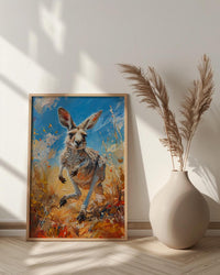 Australia Kangaroo Wild Art Print, Red Earth Home Decor - Dusty Outback Desert Summer Morning