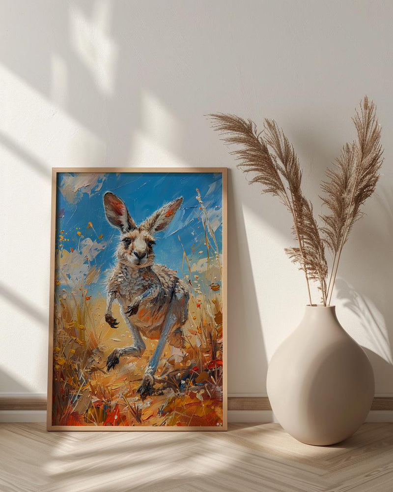 Australia Kangaroo Wild Art Print, Red Earth Home Decor - Dusty Outback Desert Summer Morning