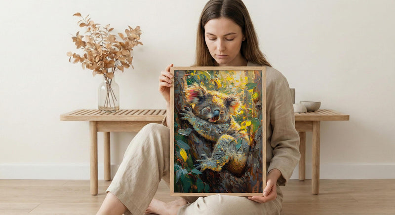 Cute Koala Bear Wall Art, Eucalyptus Tree Home Decor - Australia Nature Forest Summer Scene