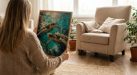 Sea Turtle Ocean Marine Poster, Crystal Water Home Decor - Tropical Coast Reef Summer Artwork
