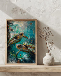 Sea Turtle Ocean Marine Poster, Crystal Water Home Decor - Tropical Coast Reef Summer Artwork