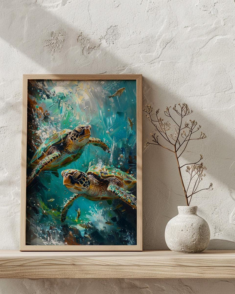 Sea Turtle Ocean Marine Poster, Crystal Water Home Decor - Tropical Coast Reef Summer Artwork