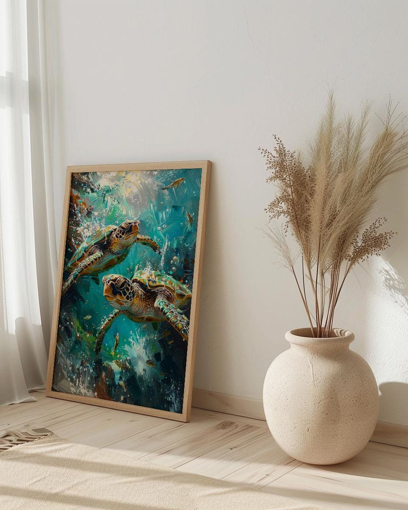 Sea Turtle Ocean Marine Poster, Crystal Water Home Decor - Tropical Coast Reef Summer Artwork
