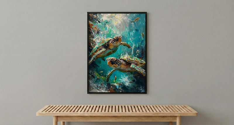 Sea Turtle Ocean Marine Poster, Crystal Water Home Decor - Tropical Coast Reef Summer Artwork