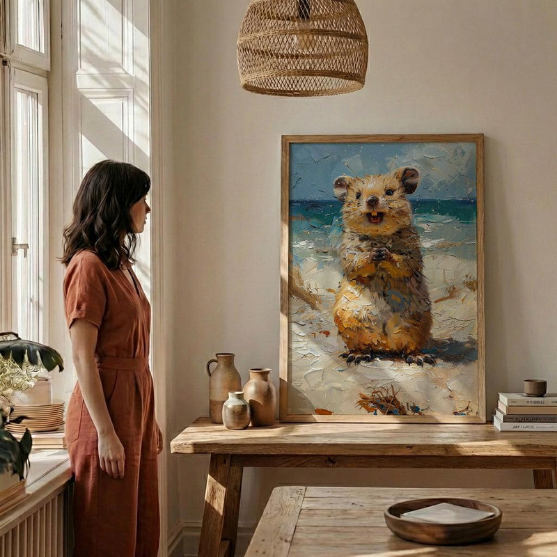 Rottnest Island Quokka Art Print, Smiling Animal Home Decor - Australia Beach Coast Summer Paradise