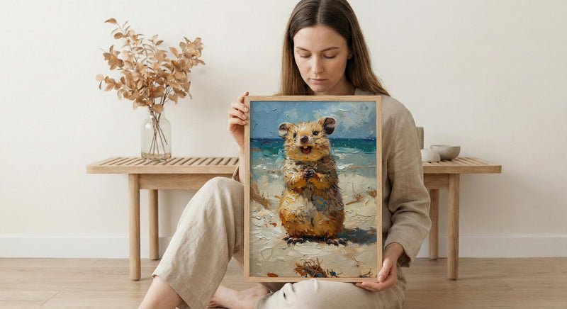 Rottnest Island Quokka Art Print, Smiling Animal Home Decor - Australia Beach Coast Summer Paradise