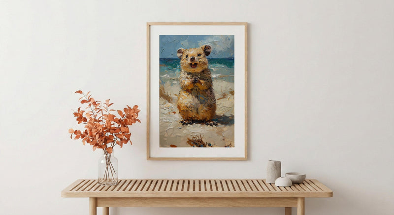 Rottnest Island Quokka Art Print, Smiling Animal Home Decor - Australia Beach Coast Summer Paradise