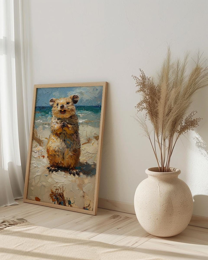 Rottnest Island Quokka Art Print, Smiling Animal Home Decor - Australia Beach Coast Summer Paradise