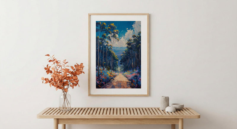 Blue Mountains Haze Nature Poster, Eucalyptus Tree Home Decor - Australia Forest Mountain Summer Setting
