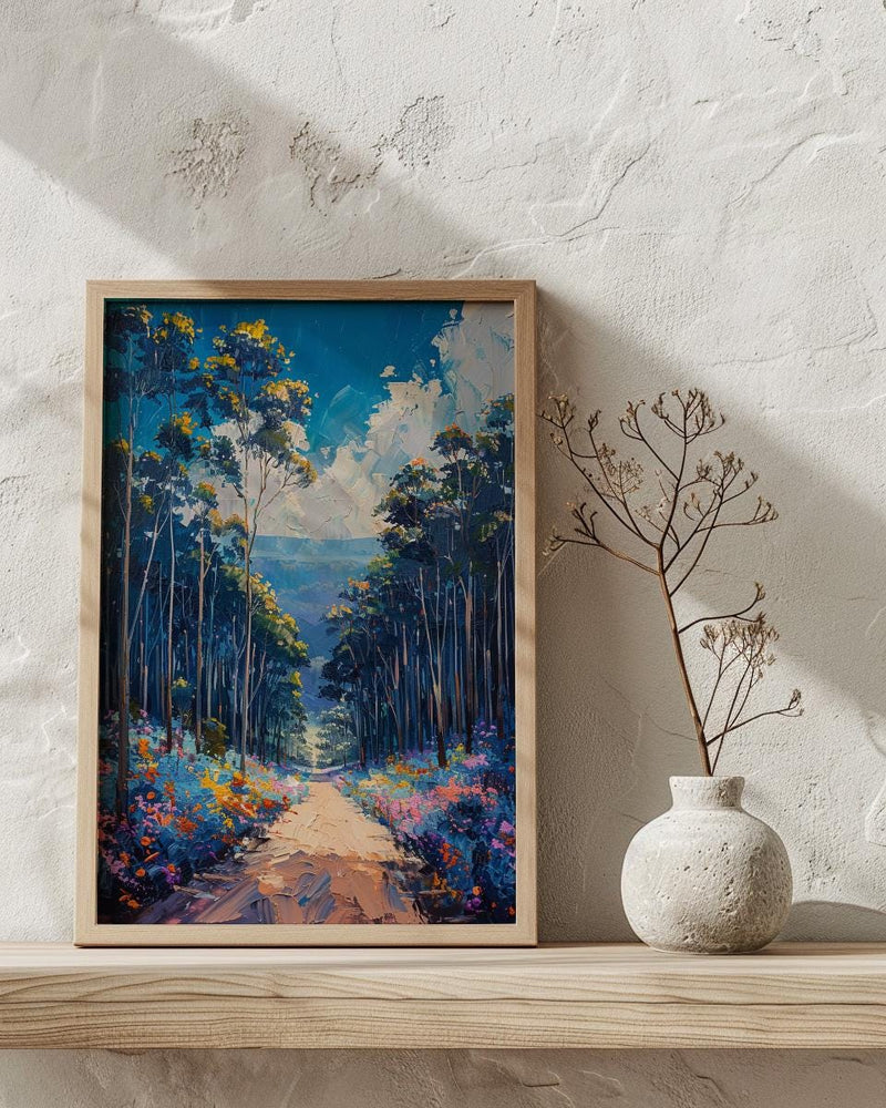 Blue Mountains Haze Nature Poster, Eucalyptus Tree Home Decor - Australia Forest Mountain Summer Setting
