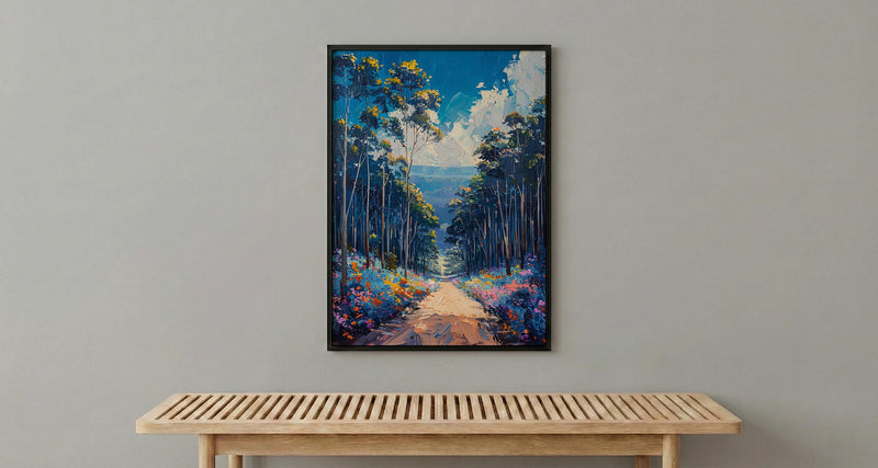 Blue Mountains Haze Nature Poster, Eucalyptus Tree Home Decor - Australia Forest Mountain Summer Setting