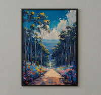 Blue Mountains Haze Nature Poster, Eucalyptus Tree Home Decor - Australia Forest Mountain Summer Setting