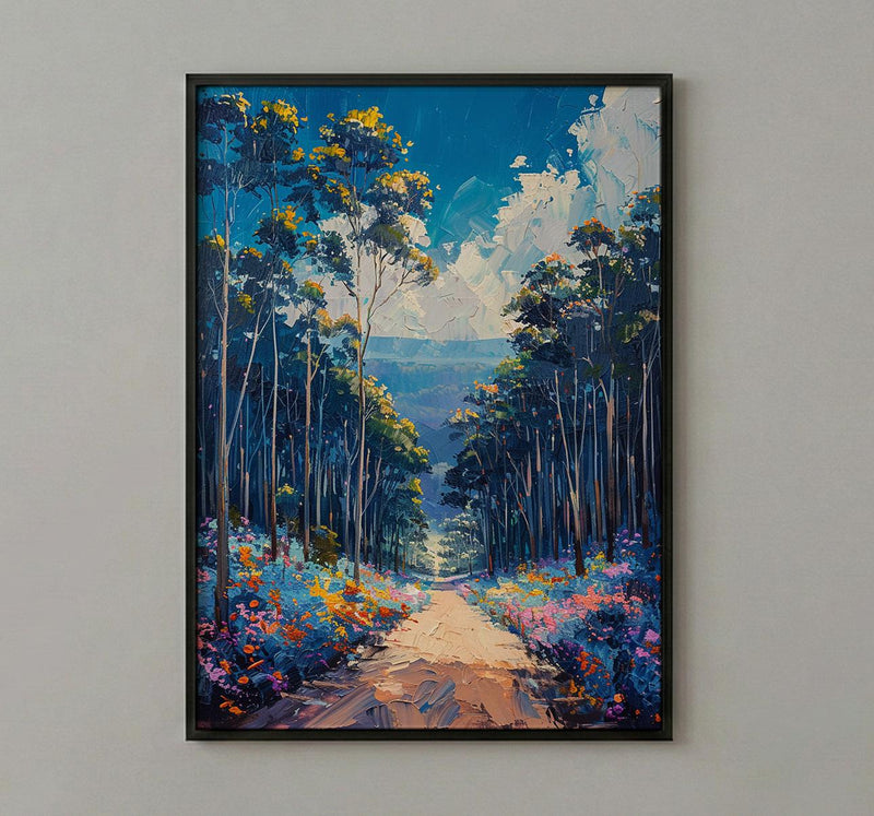Blue Mountains Haze Nature Poster, Eucalyptus Tree Home Decor - Australia Forest Mountain Summer Setting