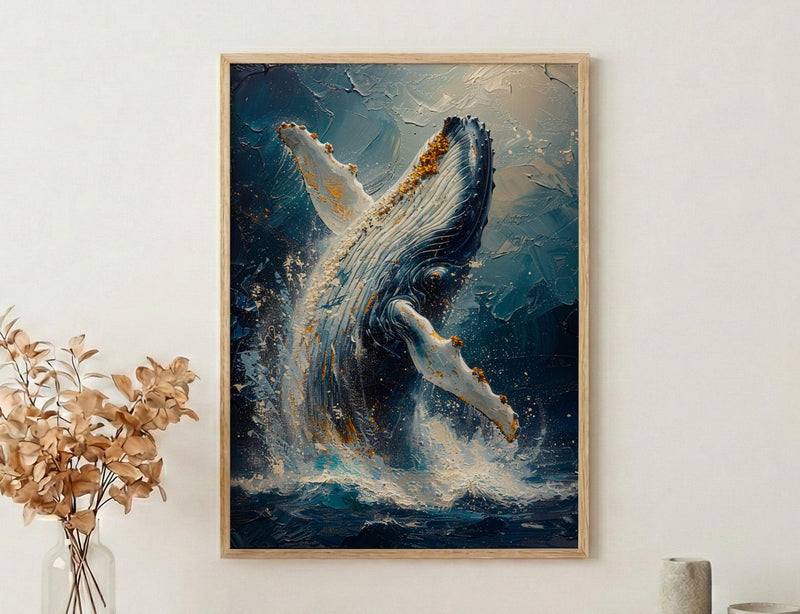 Tonga Ocean Whale Art Print, Deep Blue Home Decor - Majestic Breaching Coast Summer Picture