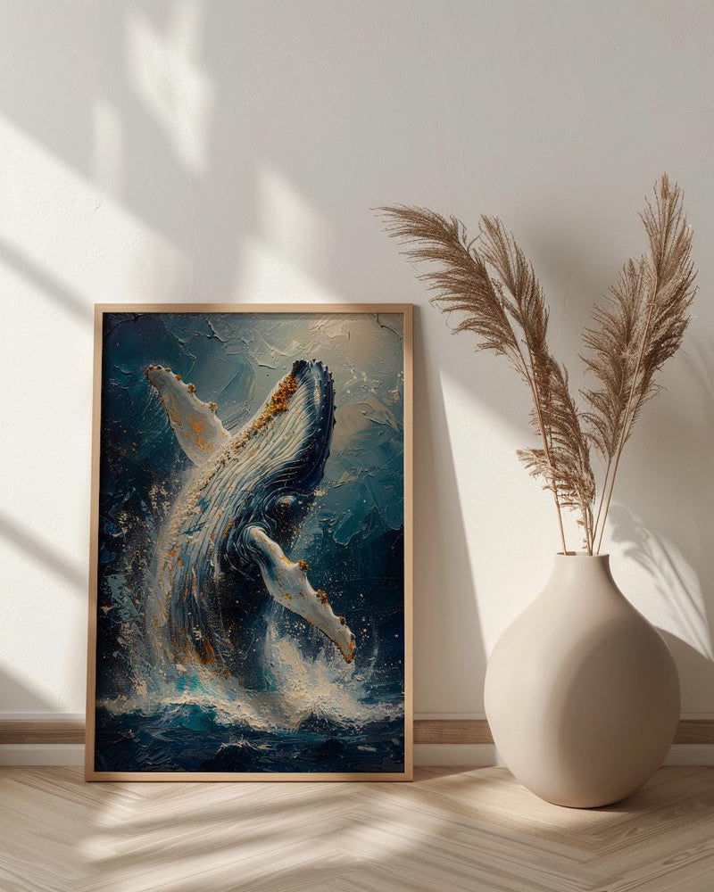 Tonga Ocean Whale Art Print, Deep Blue Home Decor - Majestic Breaching Coast Summer Picture