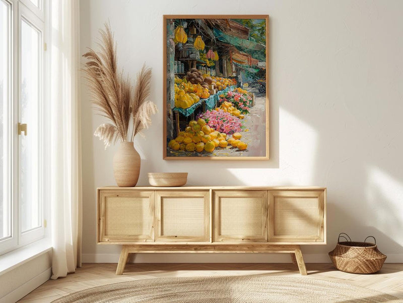 Samoa Fruit Market Art Print, Bright Papaya Home Decor - Tropical Island Town Summer Scenery