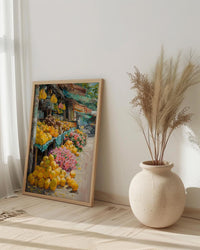 Samoa Fruit Market Art Print, Bright Papaya Home Decor - Tropical Island Town Summer Scenery