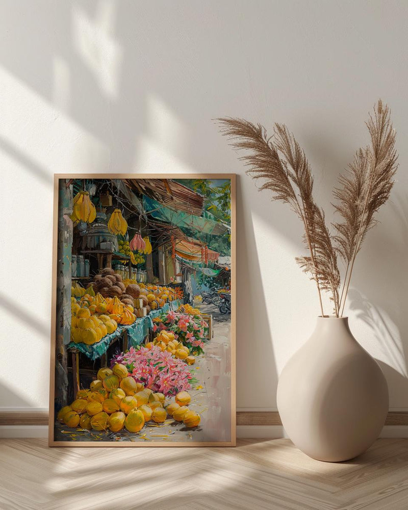 Samoa Fruit Market Art Print, Bright Papaya Home Decor - Tropical Island Town Summer Scenery