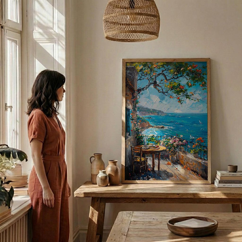 Sydney Seaside Cafe Wall Art, Summer Ocean Home Decor - Bright Coast Breakfast Morning Scene