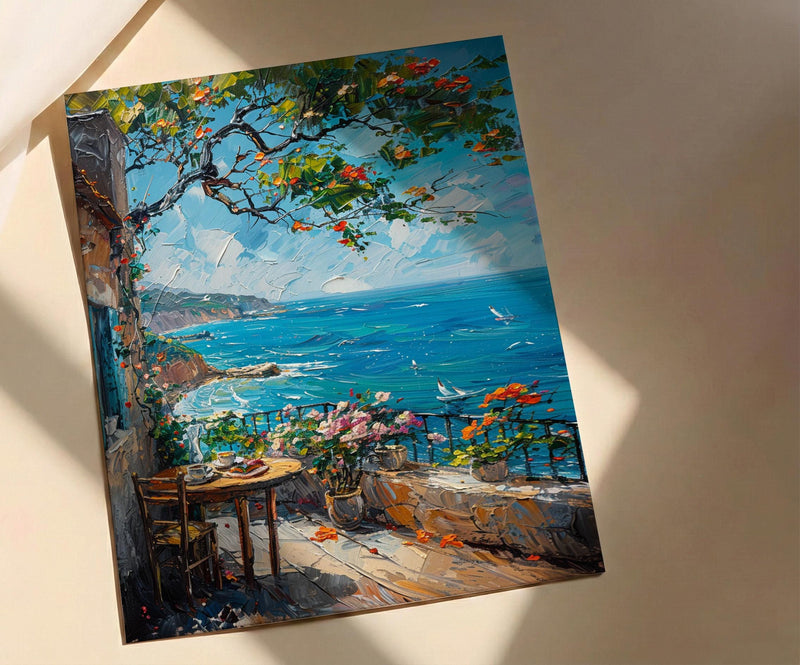 Sydney Seaside Cafe Wall Art, Summer Ocean Home Decor - Bright Coast Breakfast Morning Scene