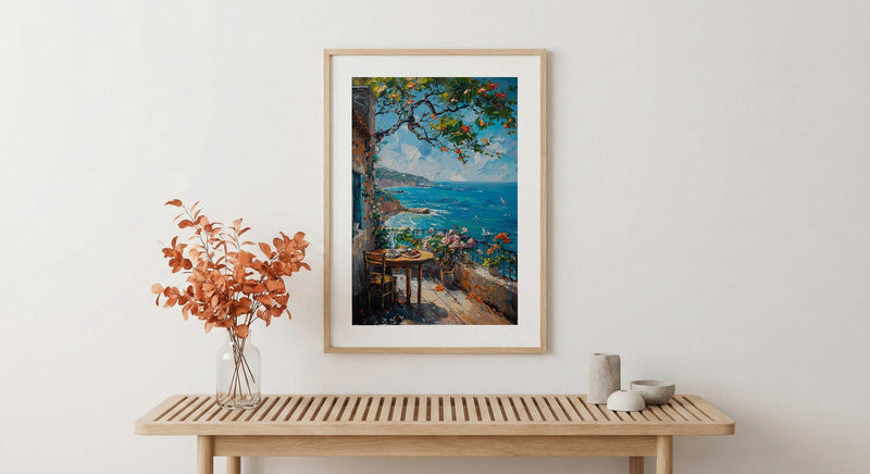 Sydney Seaside Cafe Wall Art, Summer Ocean Home Decor - Bright Coast Breakfast Morning Scene