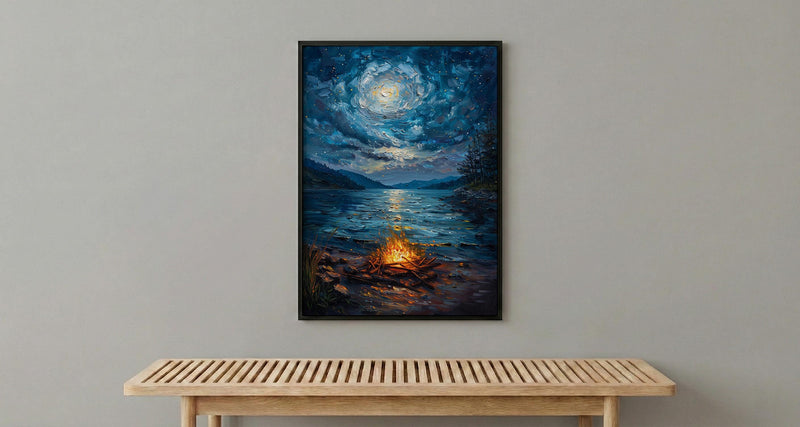 Beach Campfire Night Coast Poster, Starry Sky Home Decor - New Zealand Ocean Summer Escape