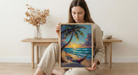 Fiji Beach Hammock Art Print, Golden Sunset Home Decor - Tropical Palm Coast Summer Getaway
