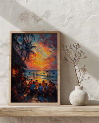 Fiji Kava Ceremony Art Print, Island Village Home Decor - Traditional Evening Gathering Summer Setting
