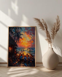 Fiji Kava Ceremony Art Print, Island Village Home Decor - Traditional Evening Gathering Summer Setting