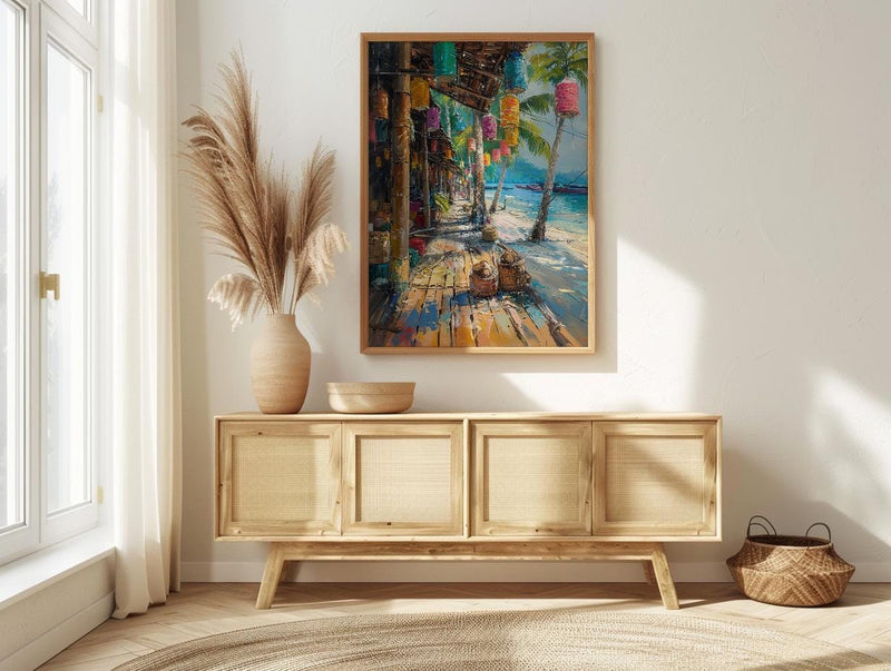 Tribal Gathering Event Culture Poster, Bright Feather Home Decor - Traditional Festival Town Summer Vibe